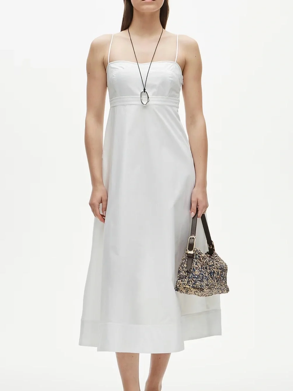 J. Crew White 100% cotton  sweetheart spaghetti strap A lineMidi Dress SZ12 NWT